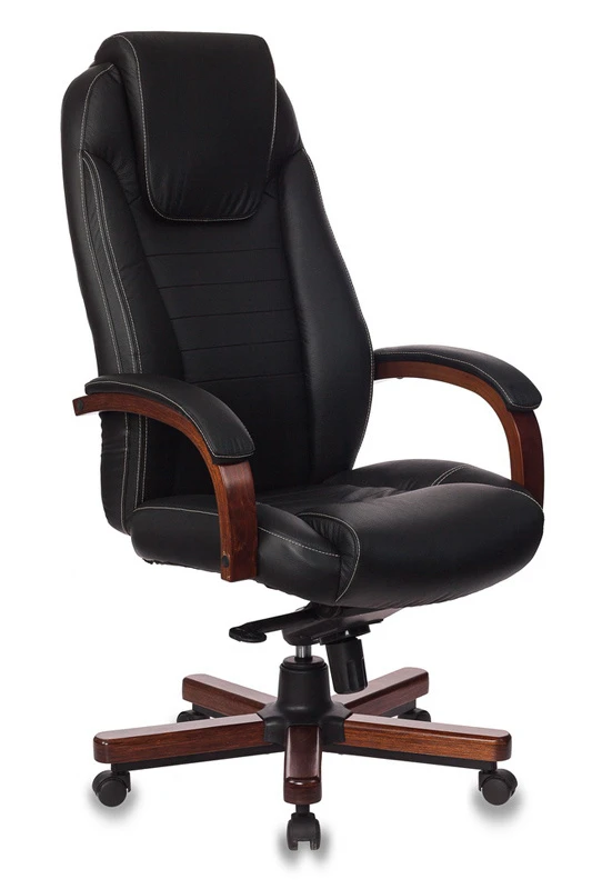 картинка Кресло руководителя Бюрократ T-9923WALNUT черный кожа крестов. металл/дерево от магазина Montegros
