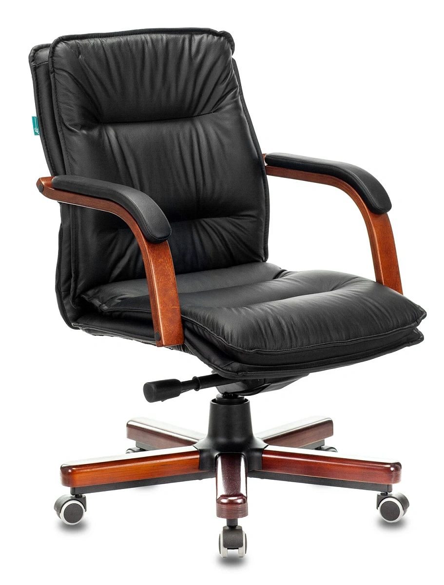 картинка Кресло руководителя Бюрократ T-9927WALNUT-LOW черный кожа низк.спин. крестов. металл/дерево от магазина Montegros
