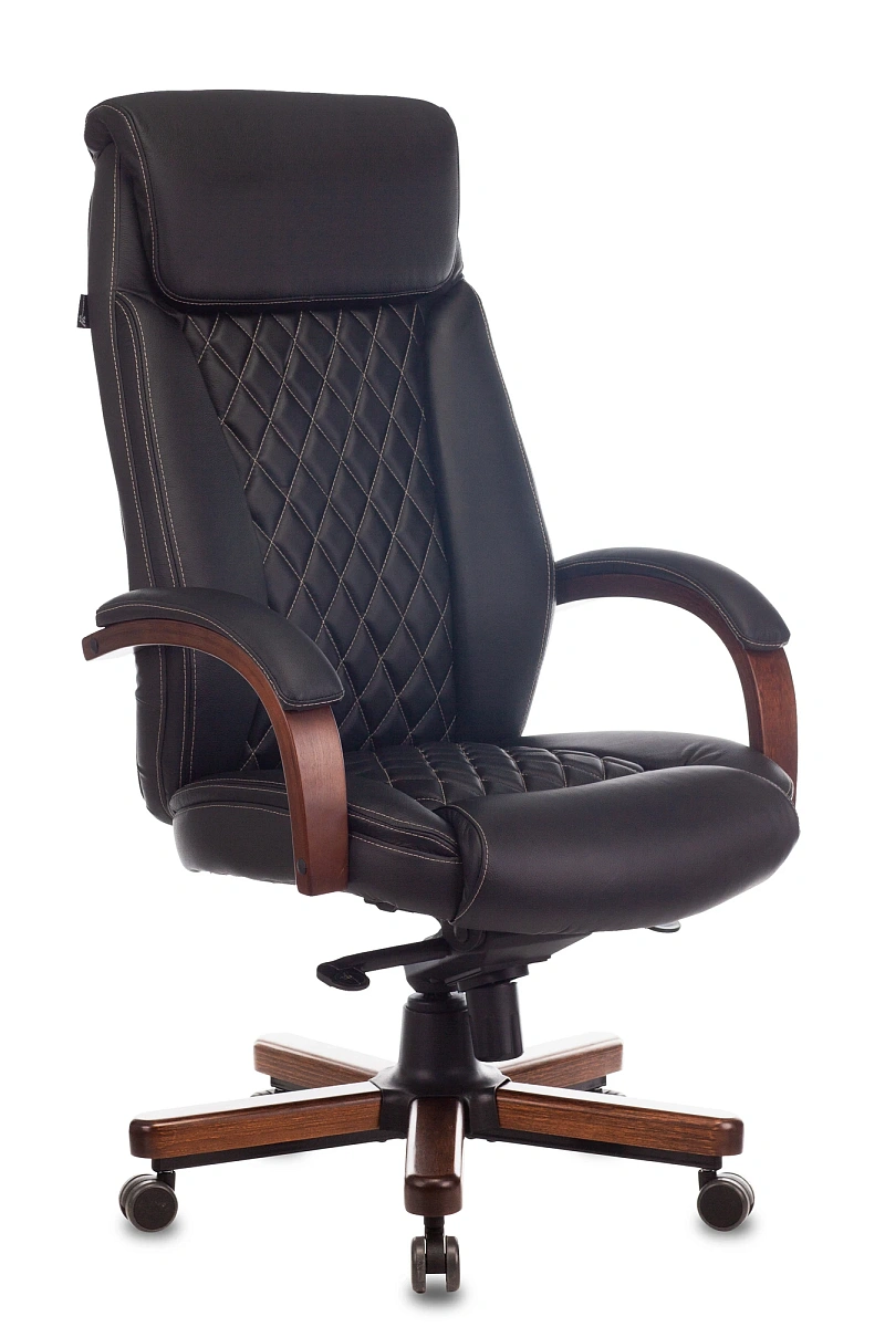 картинка Кресло руководителя Бюрократ T-9924WALNUT черный кожа крестов. металл/дерево от магазина Montegros