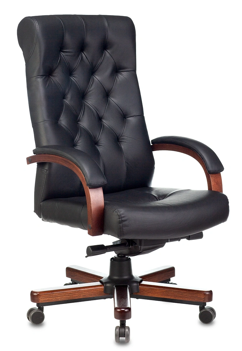картинка Кресло руководителя Бюрократ T-9928WALNUT черный кожа крестов. металл/дерево от магазина Montegros