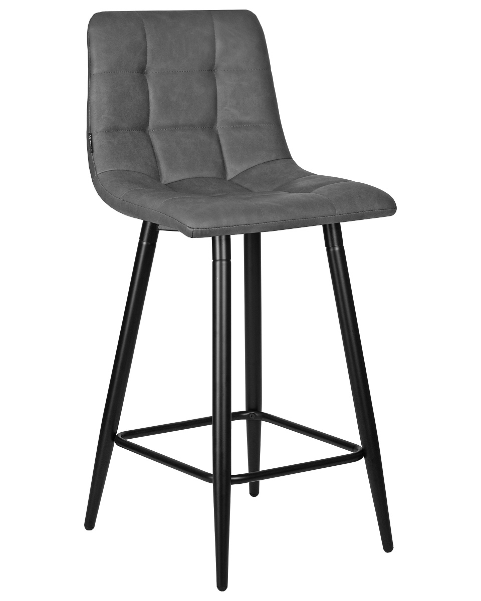 картинка Стул полубарный DOBRIN OLIVIA, черные матовые ножки, серая антрацитовая винтажная экокожа (RU-08) от магазина Montegros