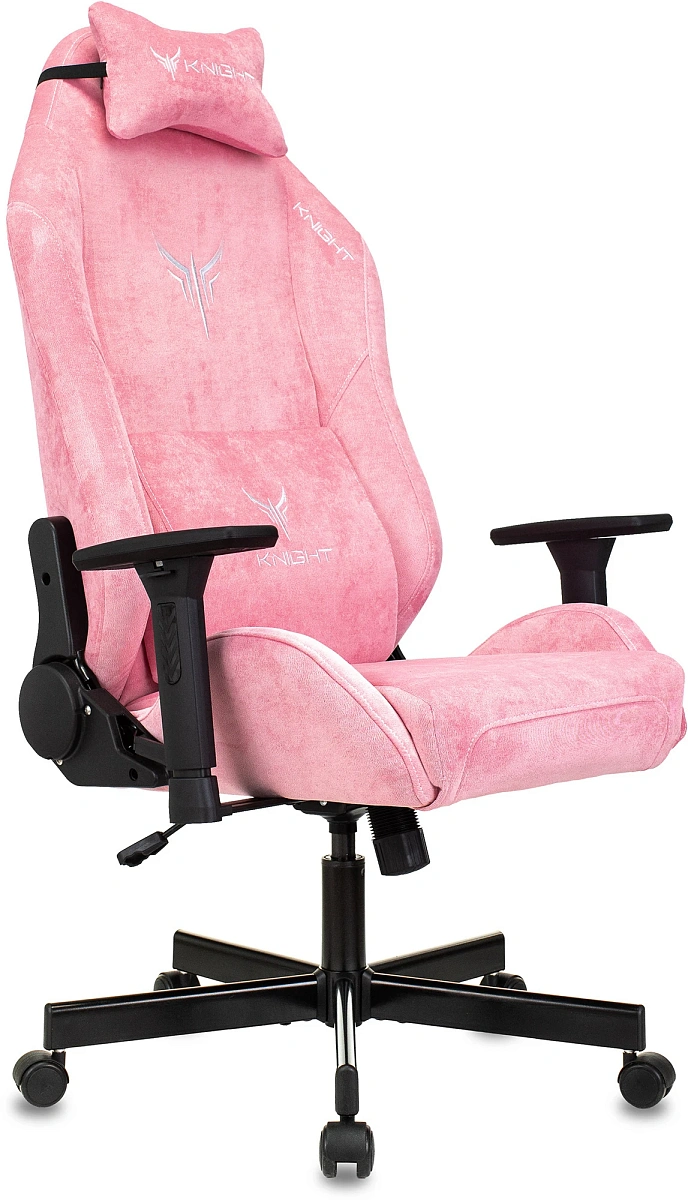 картинка Кресло игровое Knight N1 Fabric розовый Velvet 36 с подголов. крестов. металл от магазина Montegros