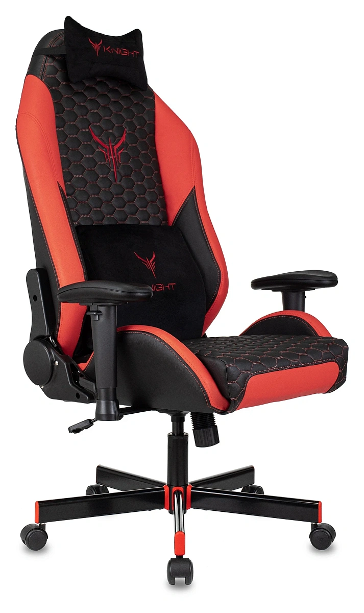 картинка Кресло игровое Knight Neon черный/красный соты экокожа с подголов. крестов. металл от магазина Montegros