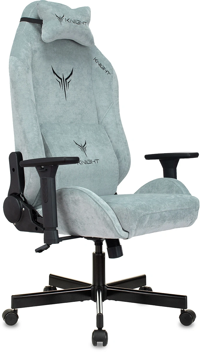 картинка Кресло игровое Knight N1 Fabric серо-голубой Light-28 с подголов. крестов. металл от магазина Montegros