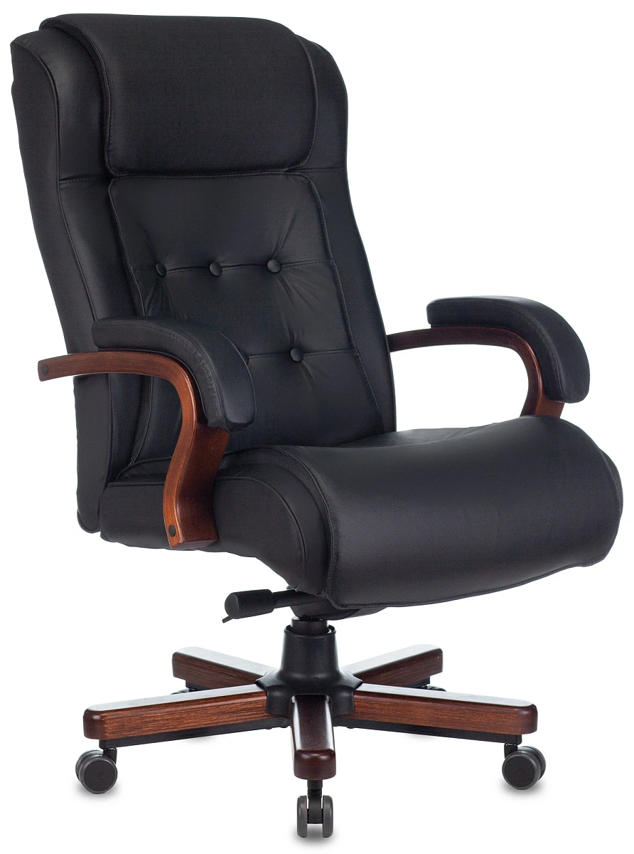картинка Кресло руководителя Бюрократ T-9926WALNUT черный кожа крестов. металл/дерево от магазина Montegros