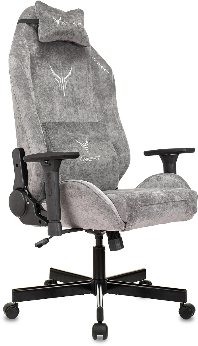 картинка Кресло игровое Knight N1 Fabric серый Light-19 с подголов. крестов. металл от магазина Montegros