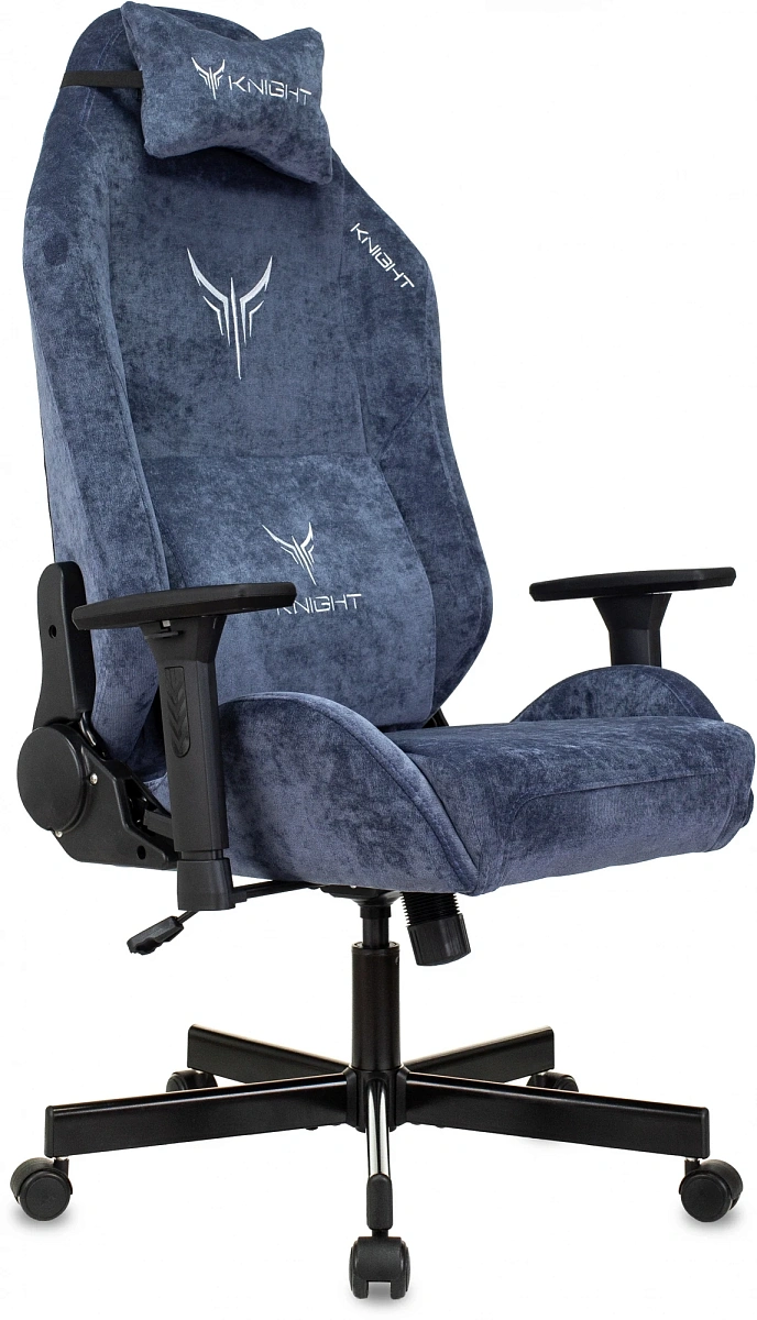 картинка Кресло игровое Knight N1 Fabric синий Light-27 с подголов. крестов. металл от магазина Montegros