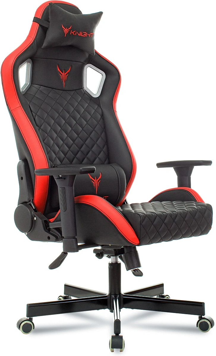 картинка Кресло игровое Knight Outrider черный/красный ромбик экокожа с подголов. крестов. металл от магазина Montegros