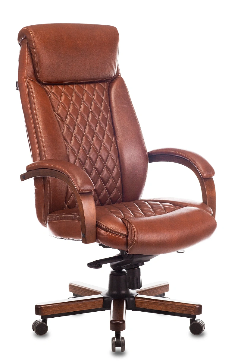 картинка Кресло руководителя Бюрократ T-9924WALNUT светло-коричневый Leather Eichel кожа крестов. металл/дерево от магазина Montegros