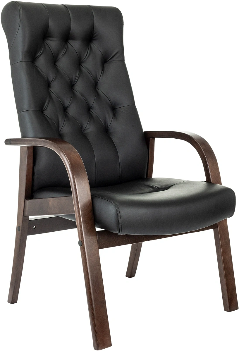картинка Кресло Бюрократ T-9928WALNUT-CF черный кожа на ножках дерево от магазина Montegros