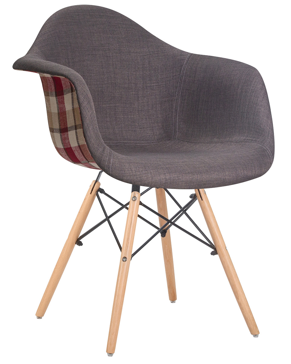 картинка Стул обеденный DOBRIN DAW THOMAS, ножки светлый бук, сиденье 010 яркая клетка, серая ткань от магазина Montegros