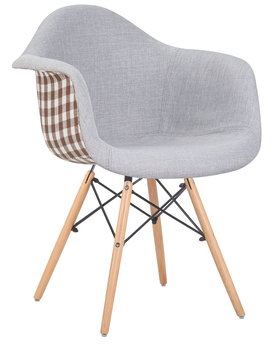 картинка Стул обеденный DOBRIN DAW MONICA, ножки светлый бук, сиденье 009 коричневая клетка, бежевая ткань от магазина Montegros